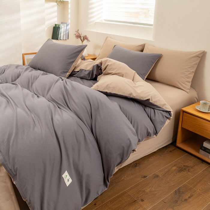 91家纺网 家纺一手货源 找家纺 居美良品 2025新款全棉色织水洗棉被套 深灰-咖