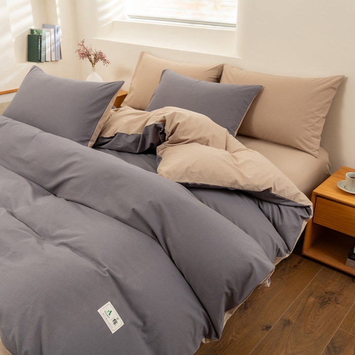 91家纺网 家纺一手货源 找家纺 居美良品 2025新款全棉色织水洗棉被套 深灰-咖