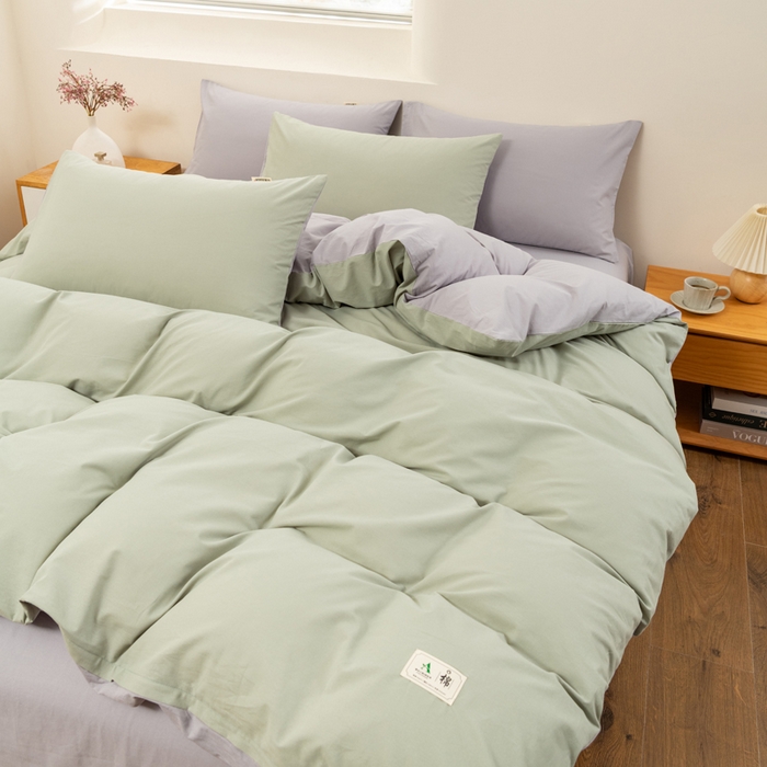 91家纺网 家纺一手货源 找家纺 居美良品 2025新款全棉色织水洗棉被套 松绿-灰