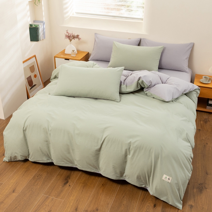 91家纺网 家纺一手货源 找家纺 居美良品 2025新款全棉色织水洗棉被套 松绿-灰