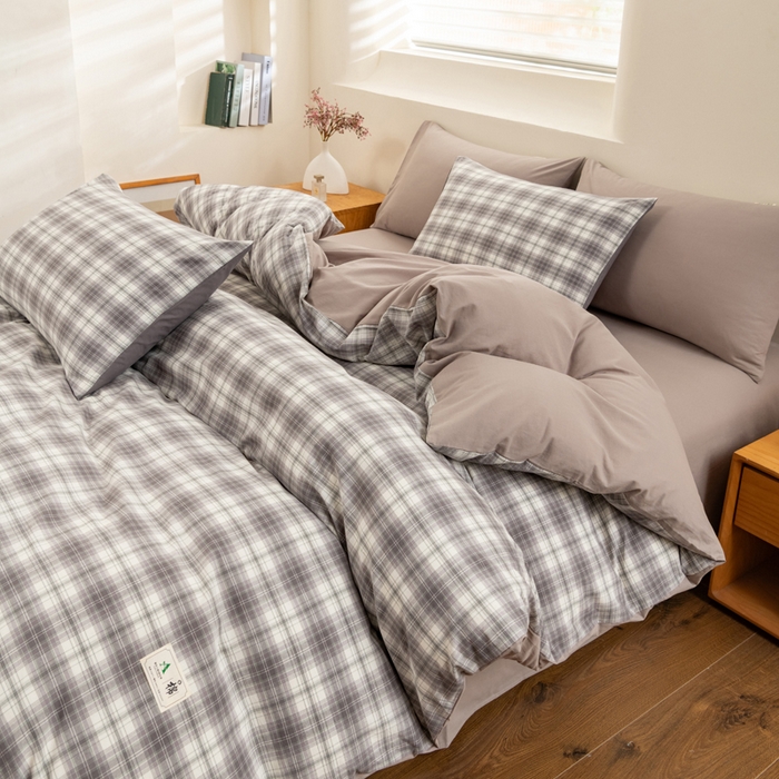 91家纺网 家纺一手货源 找家纺 居美良品 2025新款全棉色织水洗棉被套 烟雨-灰