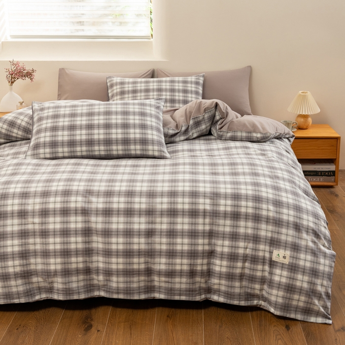 91家纺网 家纺一手货源 找家纺 居美良品 2025新款全棉色织水洗棉被套 烟雨-灰