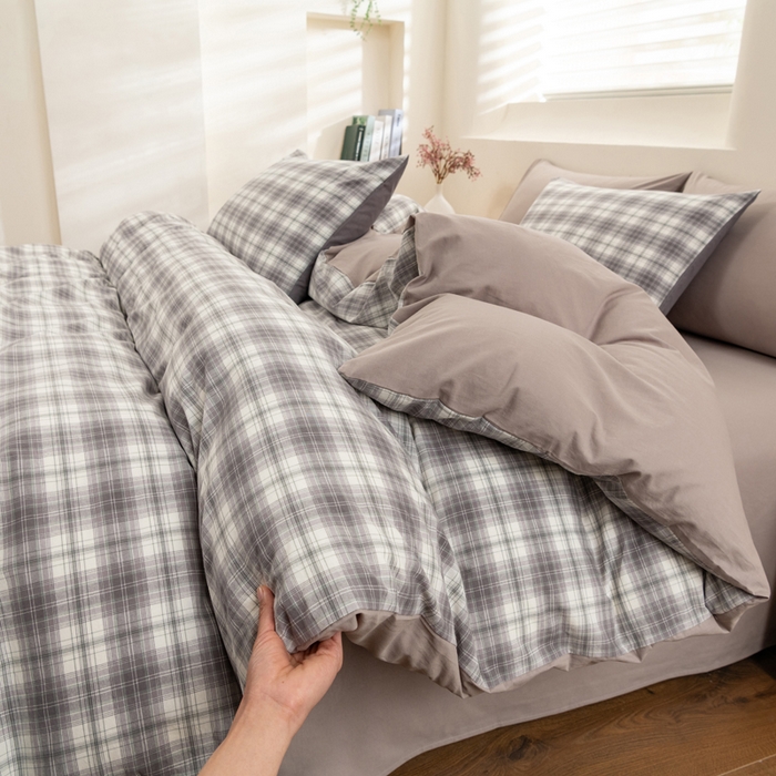 91家纺网 家纺一手货源 找家纺 居美良品 2025新款全棉色织水洗棉被套 烟雨-灰