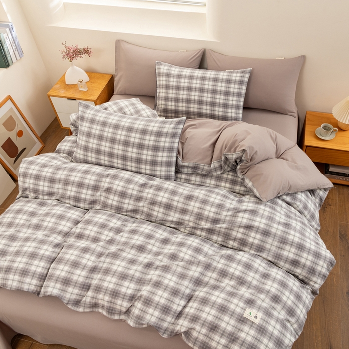 91家纺网 家纺一手货源 找家纺 居美良品 2025新款全棉色织水洗棉被套 烟雨-灰