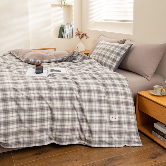 91家纺网 家纺一手货源 找家纺 居美良品 2025新款全棉色织水洗棉被套 烟雨-灰