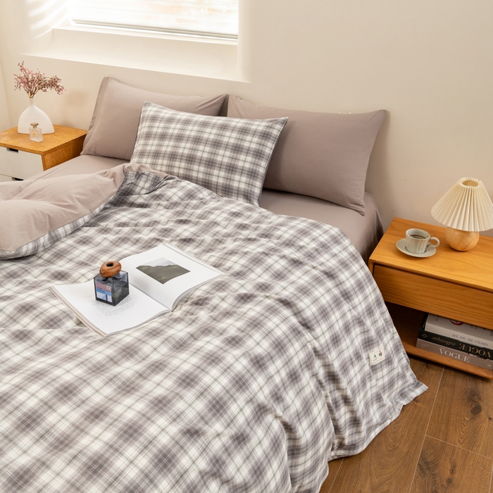 91家纺网 家纺一手货源 找家纺 居美良品 2025新款全棉色织水洗棉被套 烟雨-灰