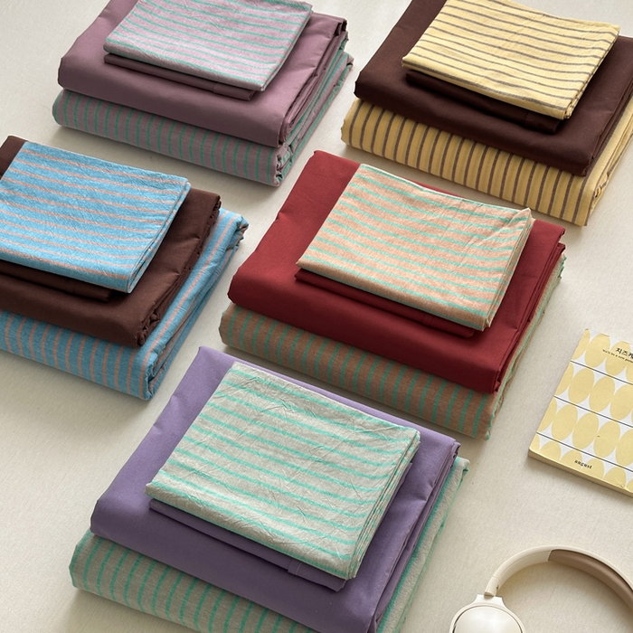 91家纺网 家纺一手货源 找家纺 （总）玖弘家居 2025新款全棉水洗棉条纹四件套