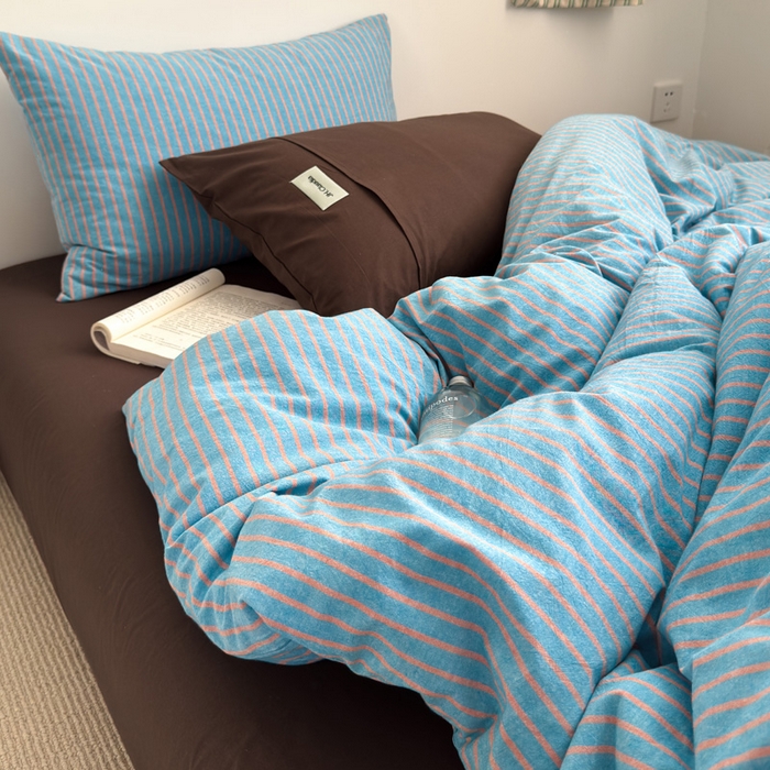 91家纺网 家纺一手货源 找家纺 （总）玖弘家居 2025新款全棉水洗棉条纹四件套