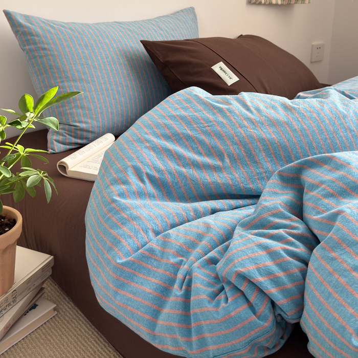 91家纺网 家纺一手货源 找家纺 （总）玖弘家居 2025新款全棉水洗棉条纹四件套