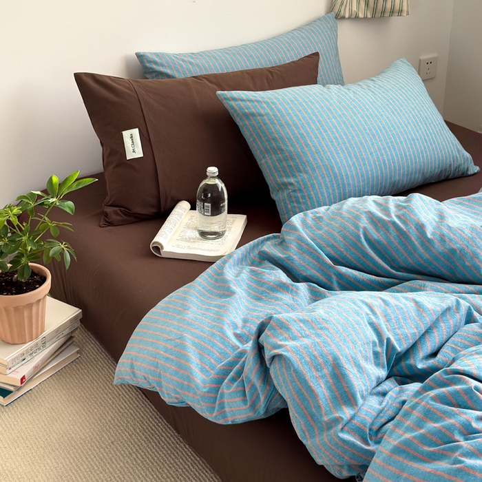 91家纺网 家纺一手货源 找家纺 （总）玖弘家居 2025新款全棉水洗棉条纹四件套