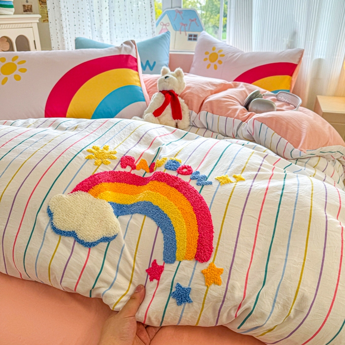 森璐家纺2025新款水洗云朵棉毛巾绣四件套 彩虹-毛巾绣