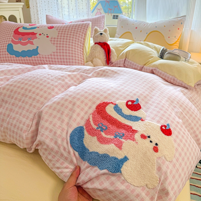 森璐家纺2025新款水洗云朵棉毛巾绣四件套 甜心小狗-毛巾绣
