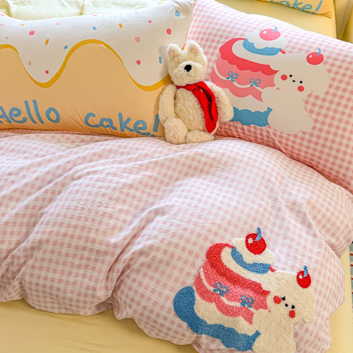 91家纺网 家纺一手货源 找家纺 森璐家纺2025新款水洗云朵棉毛巾绣四件套 甜心小狗-毛巾绣