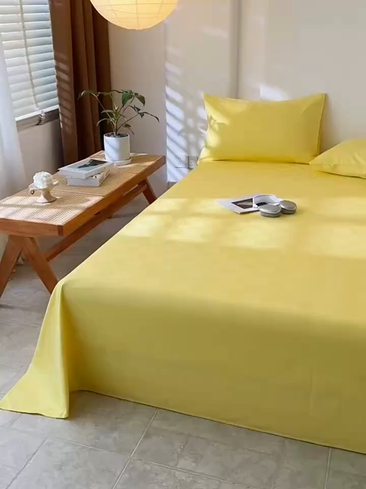 91家纺网 家纺一手货源 找家纺 简宜家居（朝初家纺） 2025新款60支贡缎提花A版纯棉床单 格子-黄