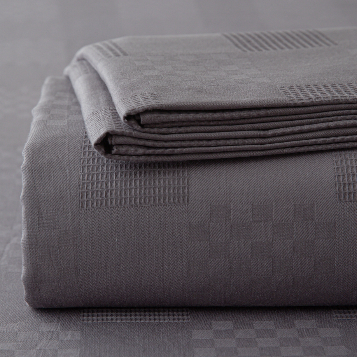 简宜家居（朝初家纺） 2025新款60支贡缎提花A版纯棉床单 格子-灰