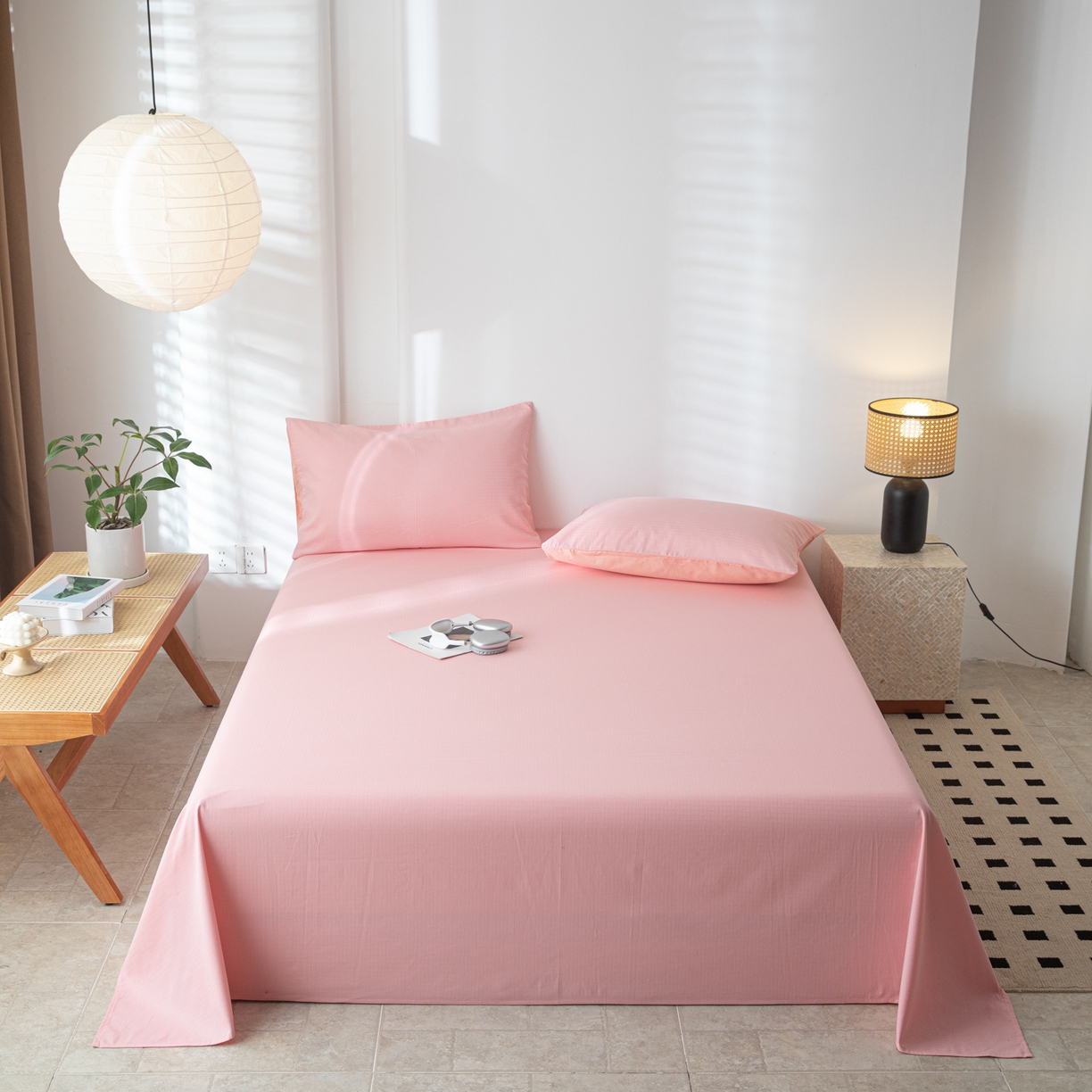 91家纺网 家纺一手货源 找家纺 简宜家居（朝初家纺） 2025新款60支贡缎提花A版纯棉床单 公主-粉玉