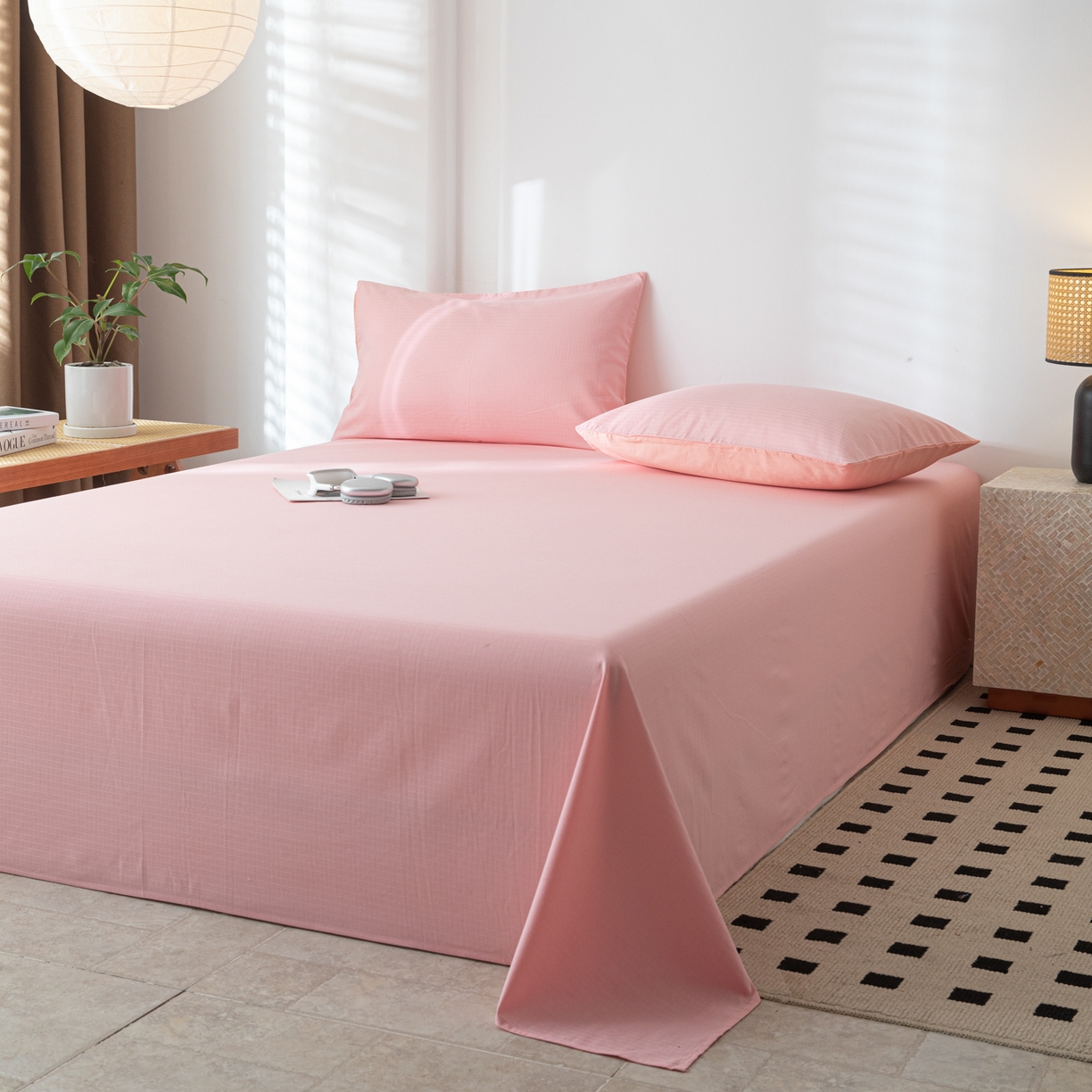 91家纺网 家纺一手货源 找家纺 简宜家居（朝初家纺） 2025新款60支贡缎提花A版纯棉床单 公主-粉玉