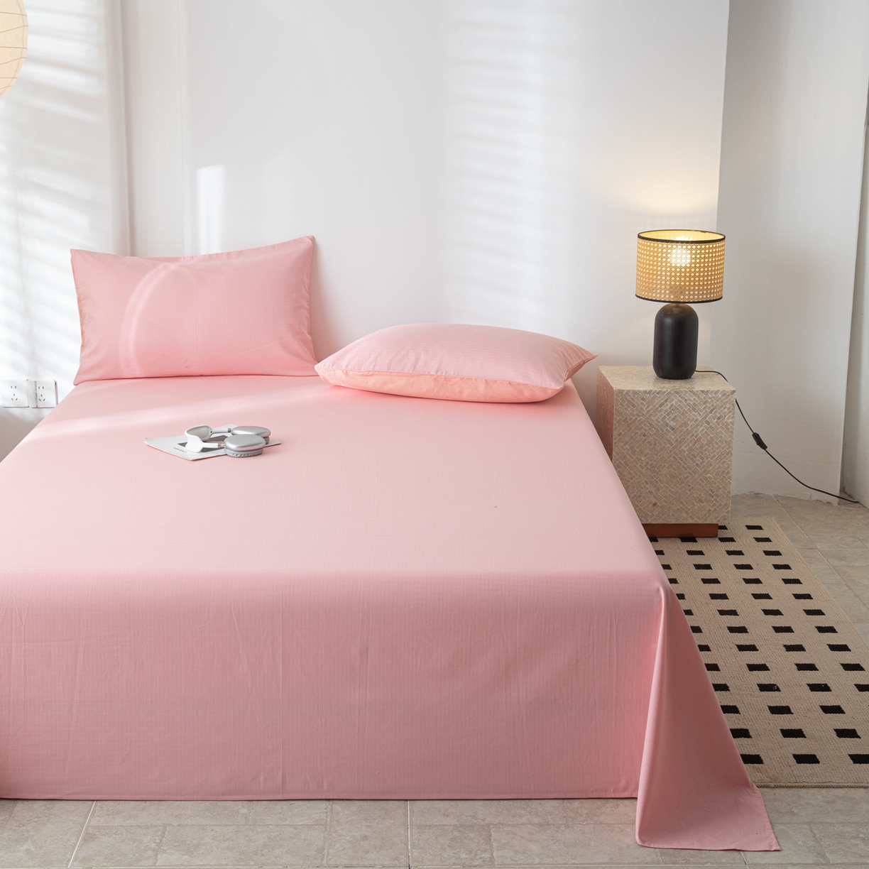 91家纺网 家纺一手货源 找家纺 简宜家居（朝初家纺） 2025新款60支贡缎提花A版纯棉床单 公主-粉玉