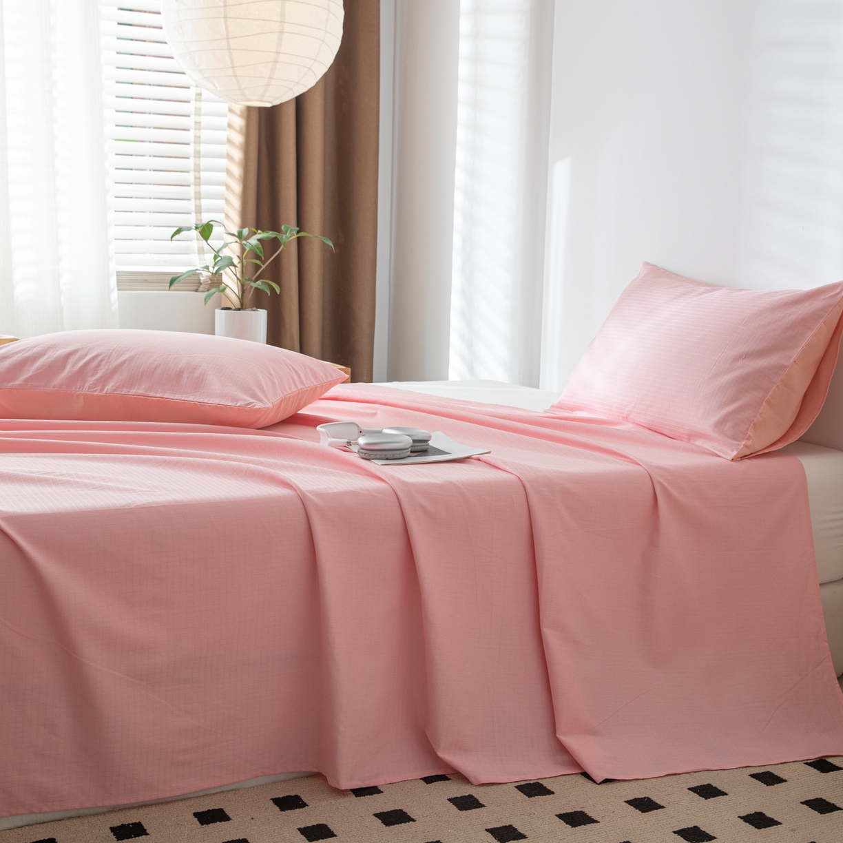 91家纺网 家纺一手货源 找家纺 简宜家居（朝初家纺） 2025新款60支贡缎提花A版纯棉床单 公主-粉玉