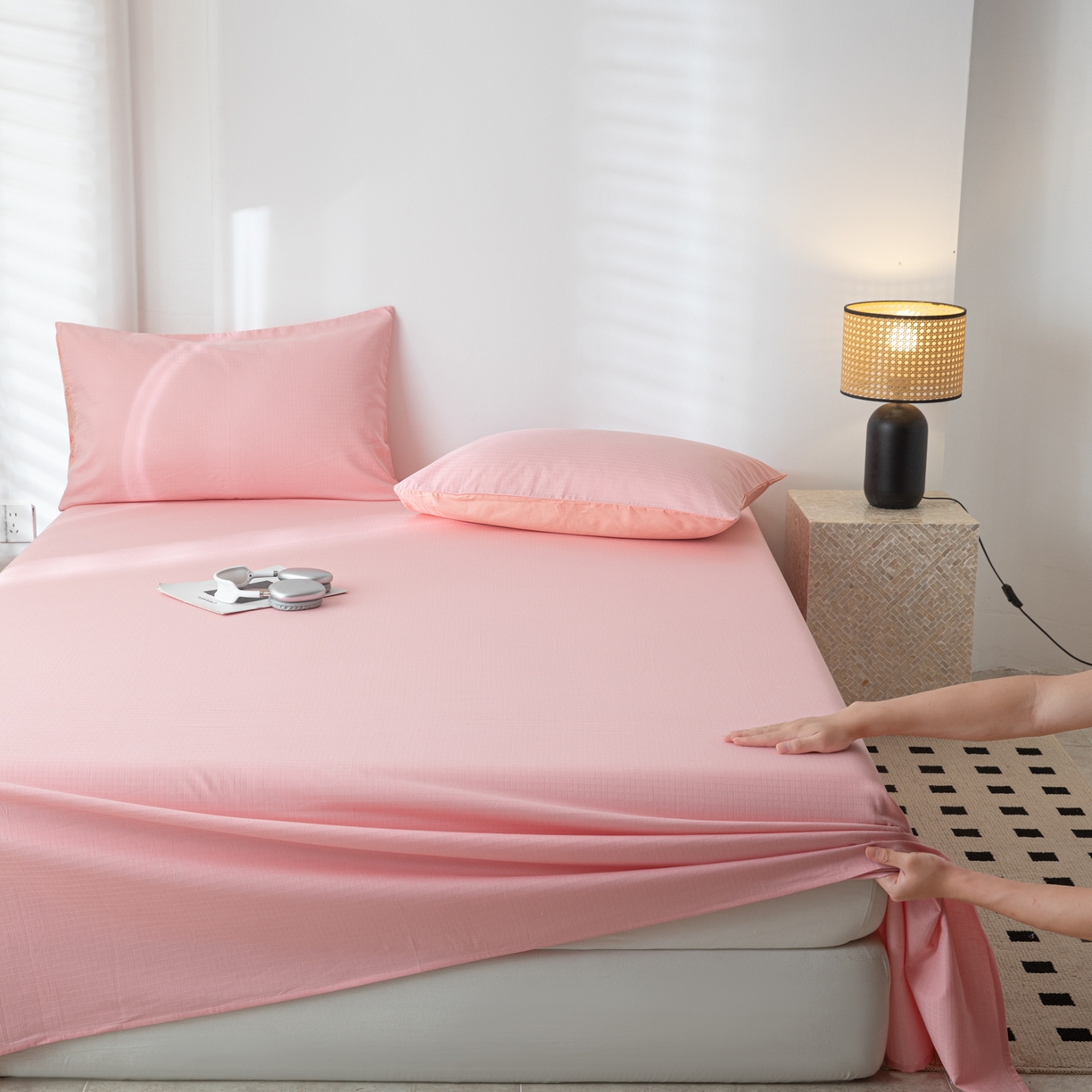 91家纺网 家纺一手货源 找家纺 简宜家居（朝初家纺） 2025新款60支贡缎提花A版纯棉床单 公主-粉玉