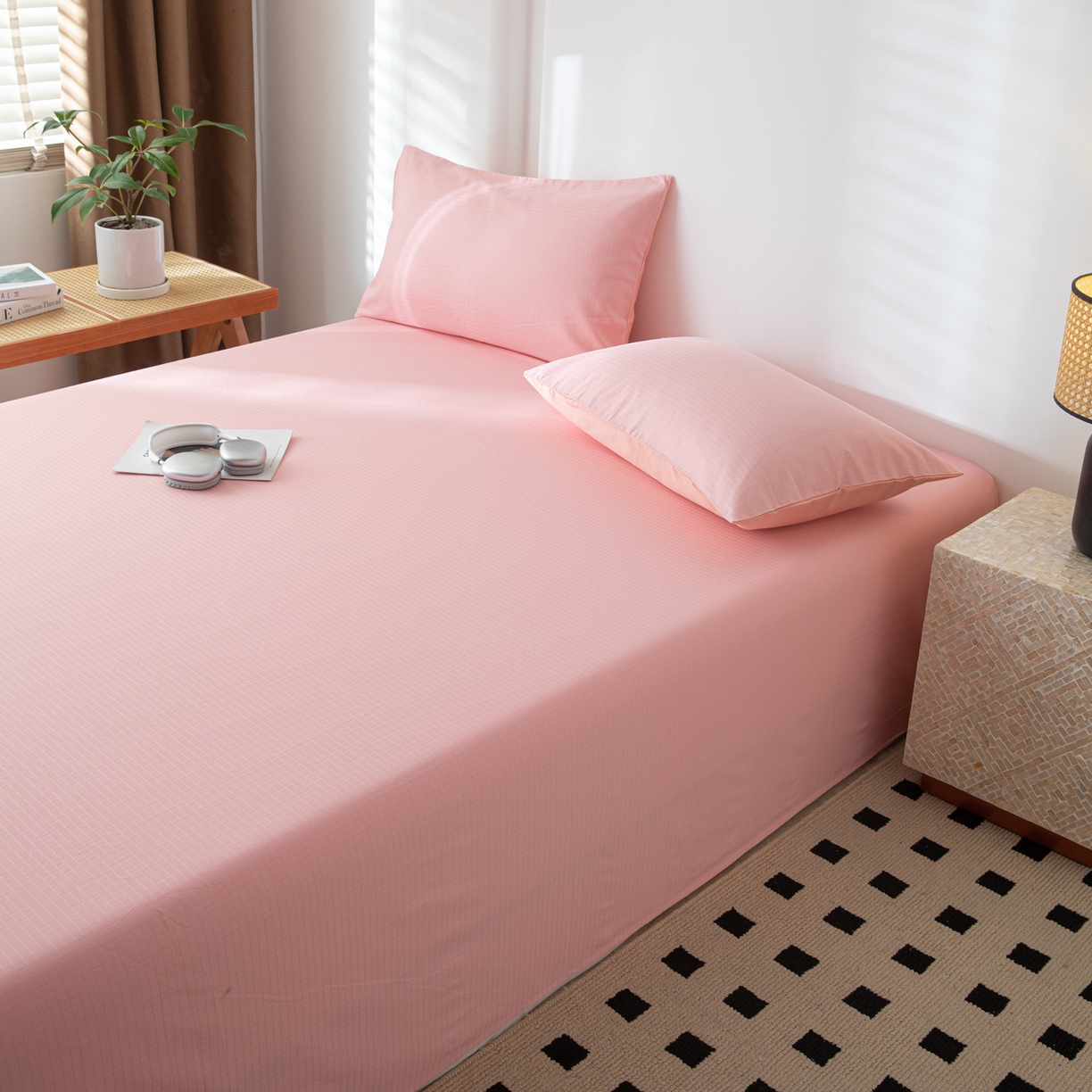 91家纺网 家纺一手货源 找家纺 简宜家居（朝初家纺） 2025新款60支贡缎提花A版纯棉床单 公主-粉玉