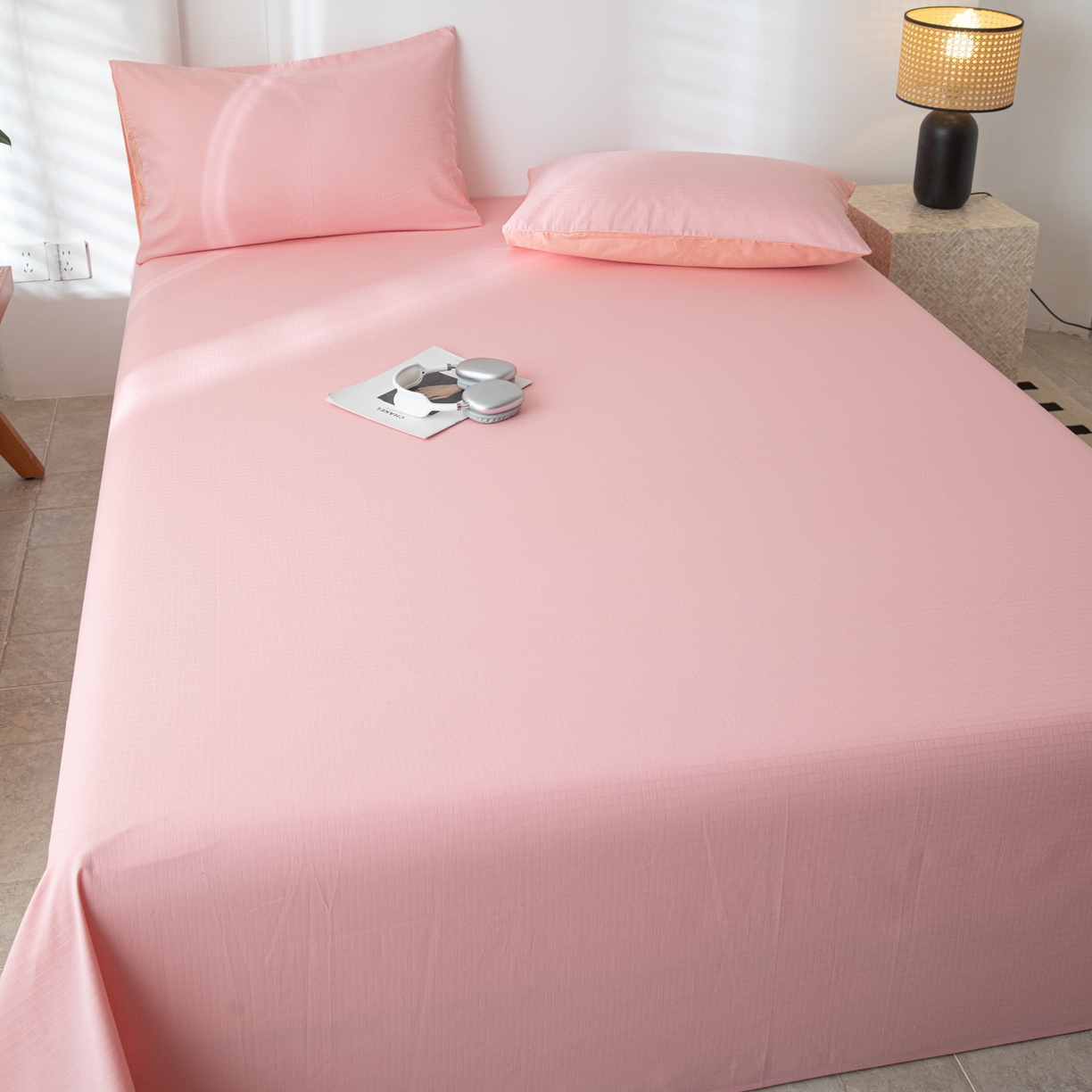 91家纺网 家纺一手货源 找家纺 简宜家居（朝初家纺） 2025新款60支贡缎提花A版纯棉床单 公主-粉玉