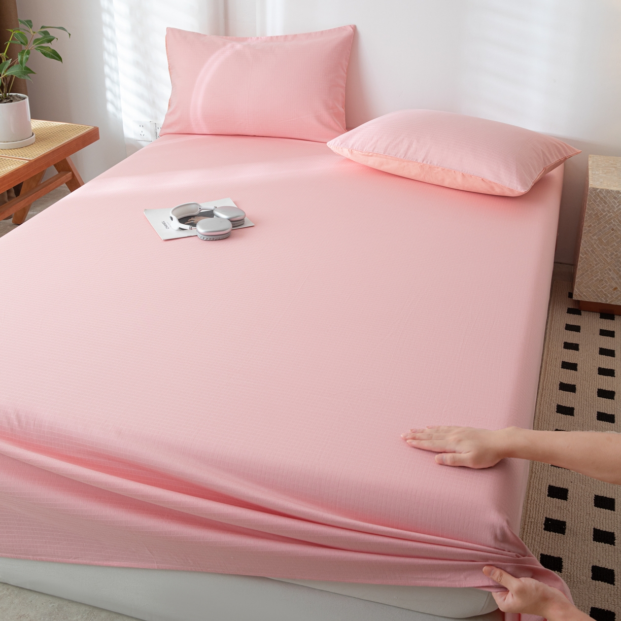 91家纺网 家纺一手货源 找家纺 简宜家居（朝初家纺） 2025新款60支贡缎提花A版纯棉床单 公主-粉玉