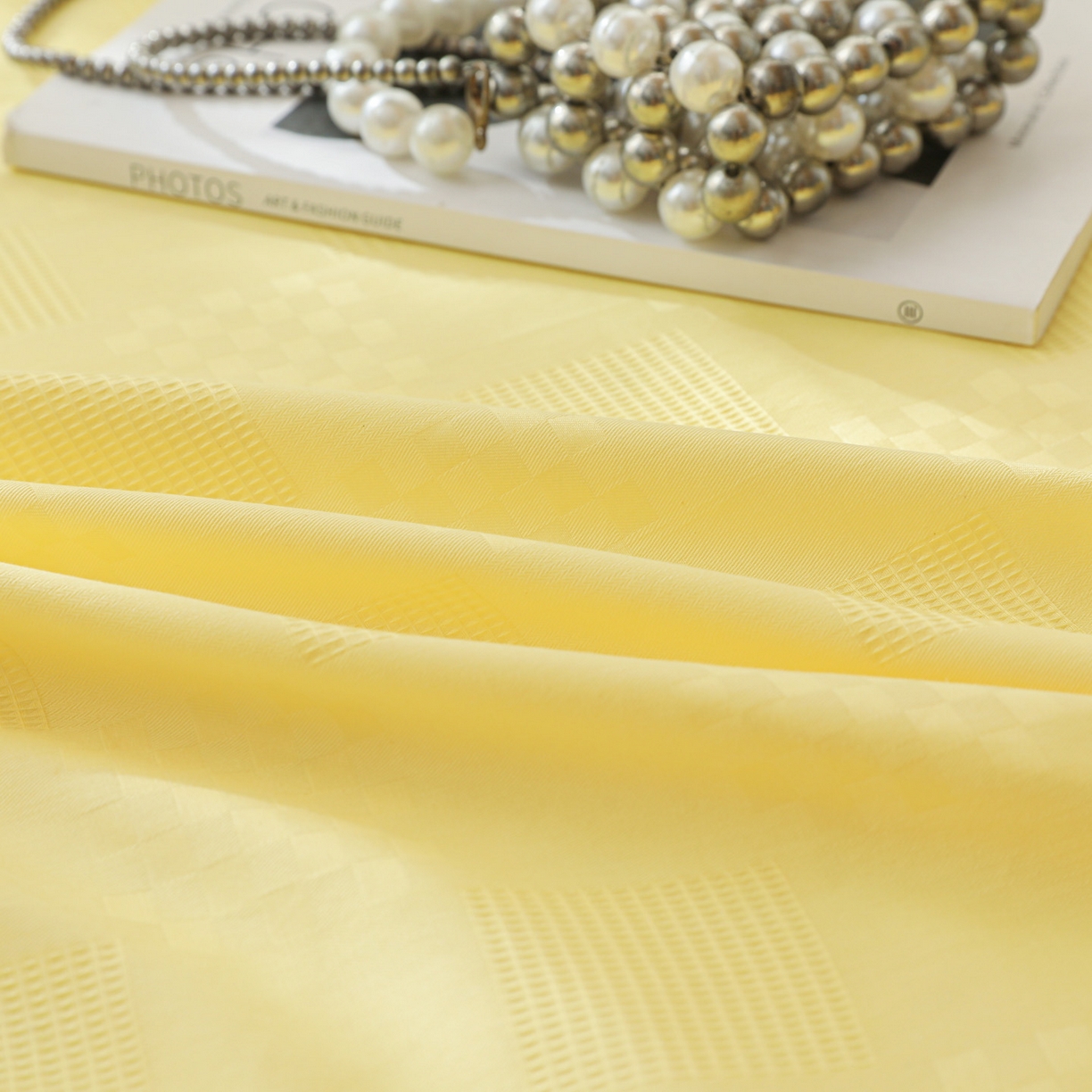 91家纺网 家纺一手货源 找家纺 简宜家居（朝初家纺） 2025新款60支贡缎提花A版纯棉床笠 格子-黄