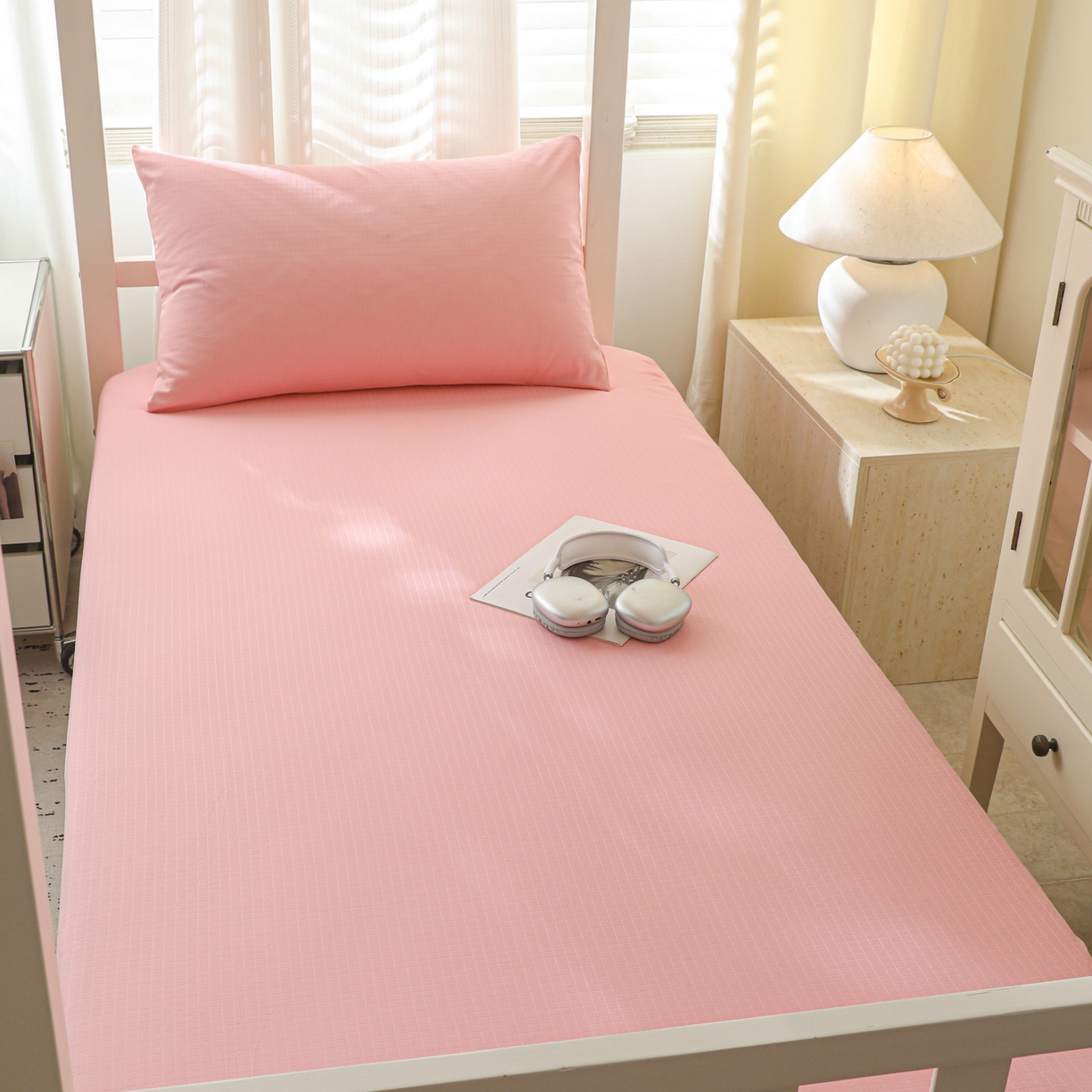 91家纺网 家纺一手货源 找家纺 简宜家居（朝初家纺） 2025新款60支贡缎提花A版纯棉床笠 公主-粉玉