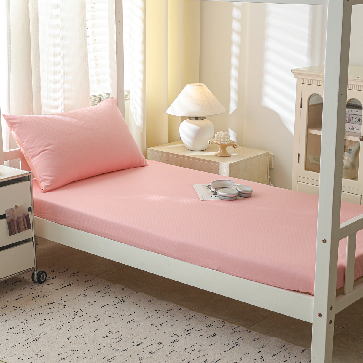 91家纺网 家纺一手货源 找家纺 简宜家居（朝初家纺） 2025新款60支贡缎提花A版纯棉床笠 公主-粉玉