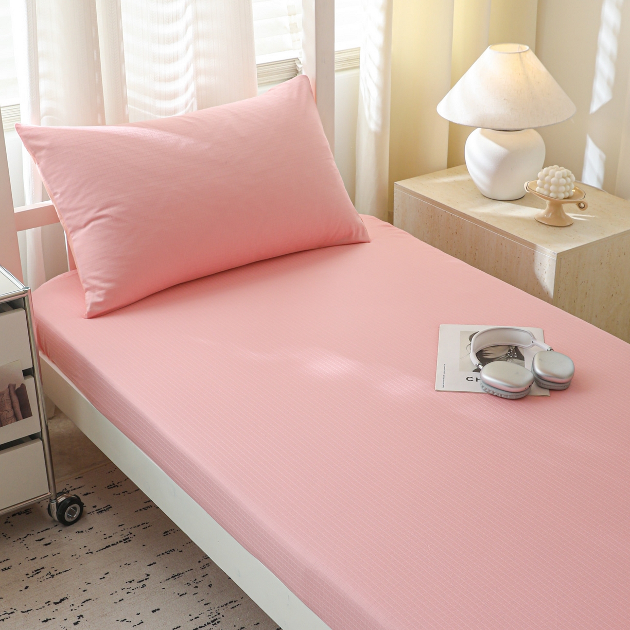 简宜家居（朝初家纺） 2025新款60支贡缎提花A版纯棉床笠 公主-粉玉