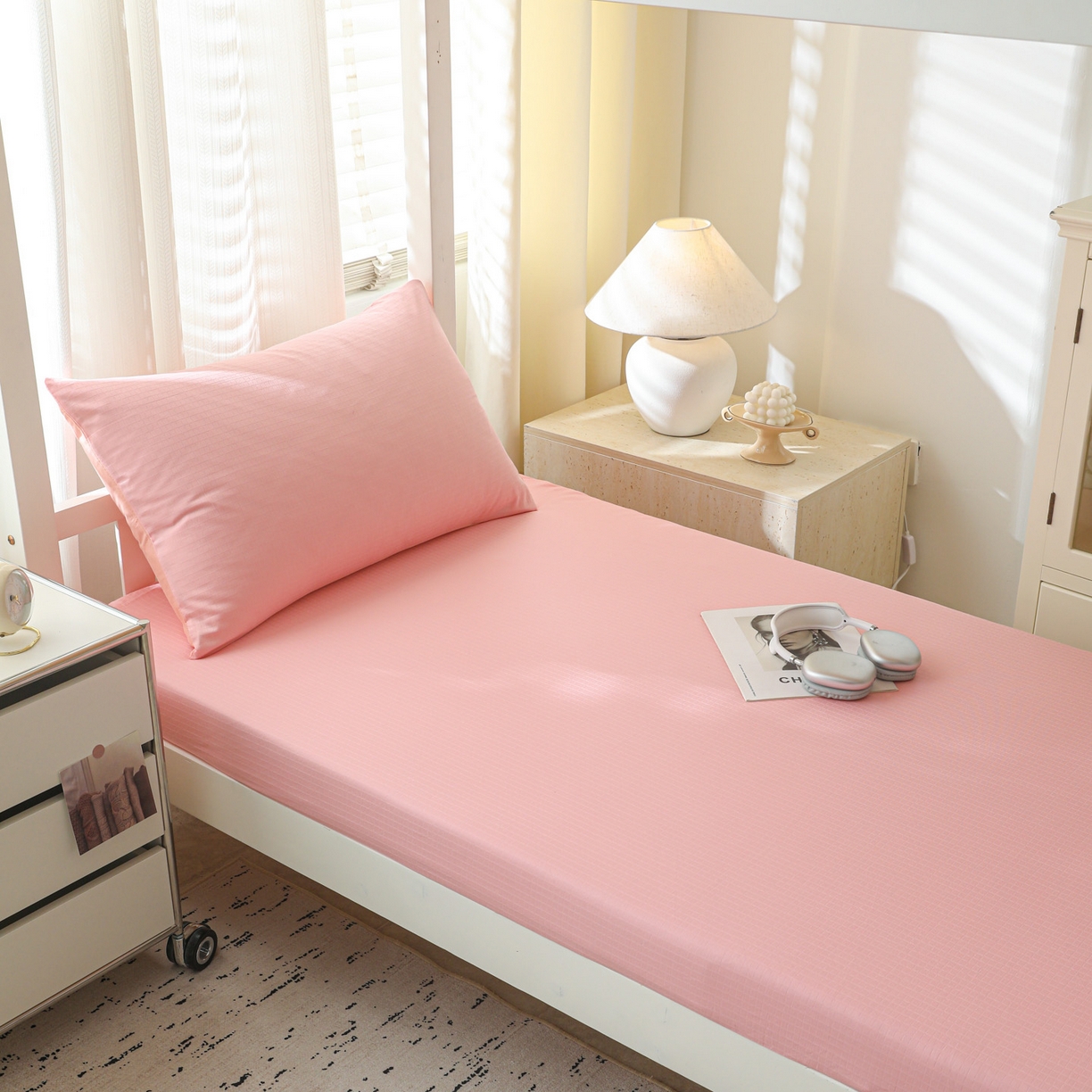 91家纺网 家纺一手货源 找家纺 简宜家居（朝初家纺） 2025新款60支贡缎提花A版纯棉床笠 公主-粉玉