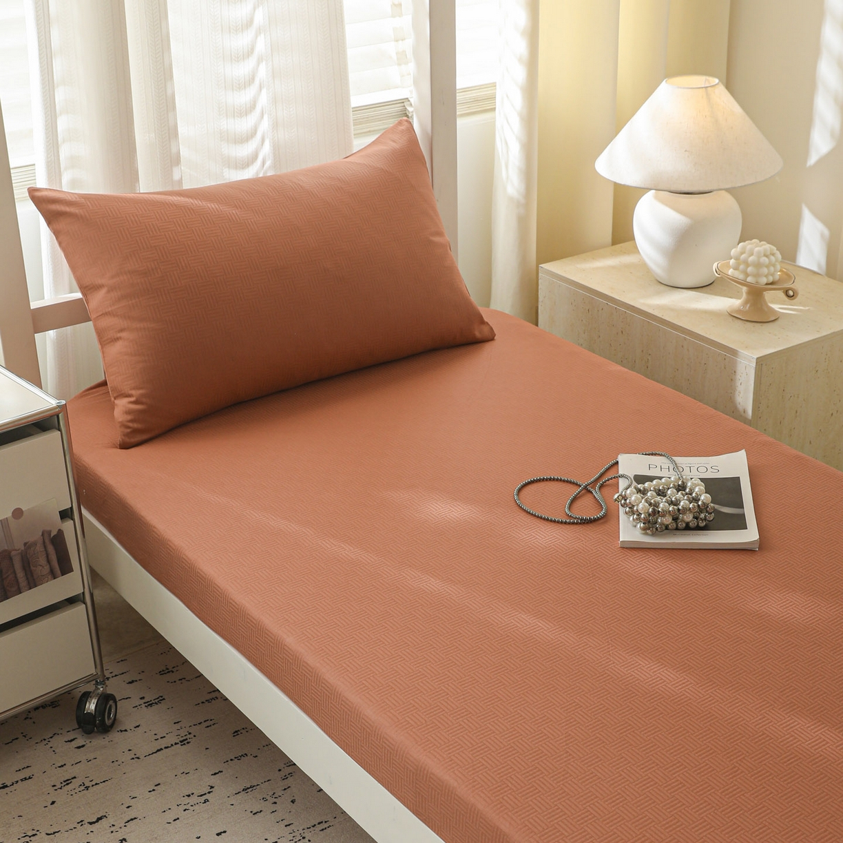 简宜家居（朝初家纺） 2025新款60支贡缎提花A版纯棉床笠 简约-咖