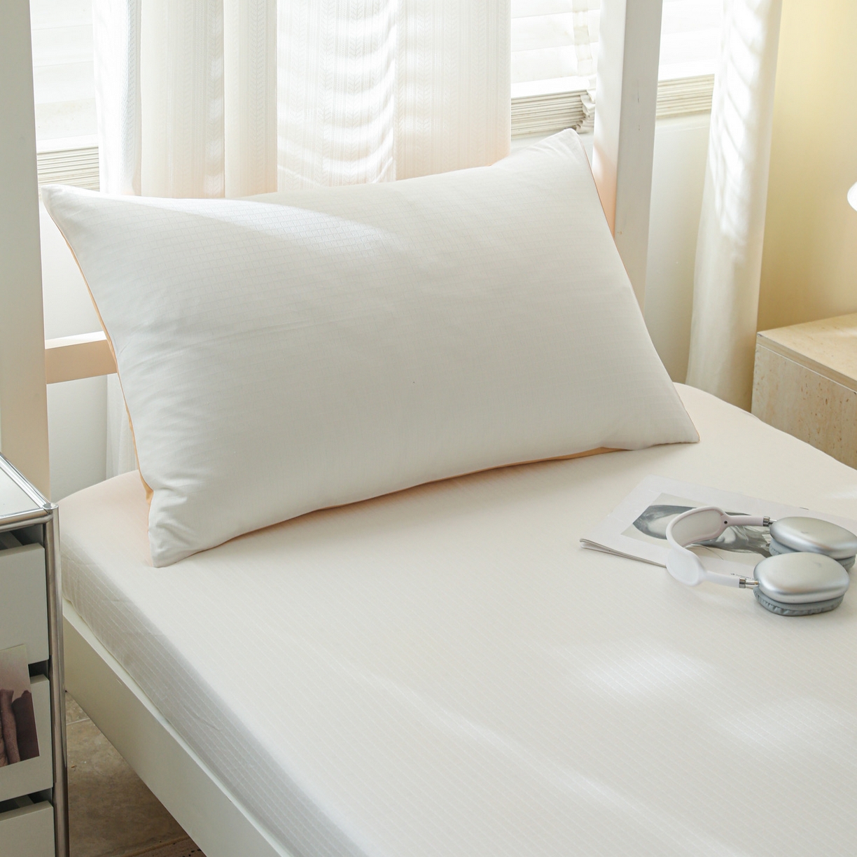 91家纺网 家纺一手货源 找家纺 简宜家居（朝初家纺） 2025新款60支贡缎提花A版纯棉床笠 绅士-米白