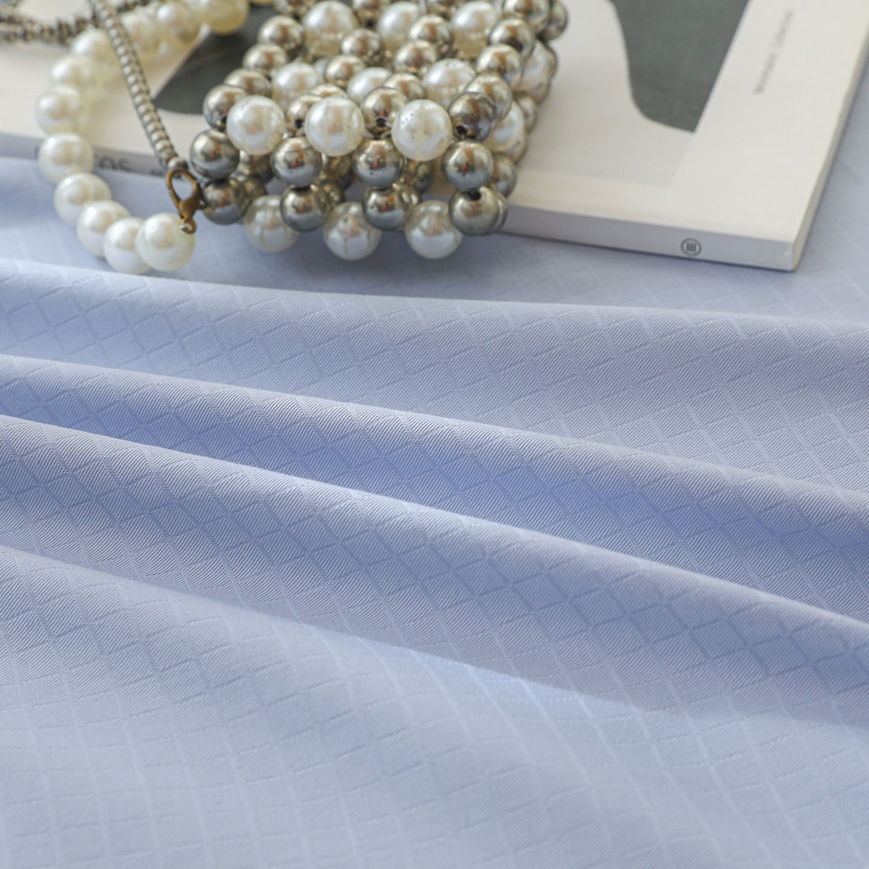 91家纺网 家纺一手货源 找家纺 简宜家居（朝初家纺） 2025新款60支贡缎提花A版纯棉床笠 绅士-天蓝