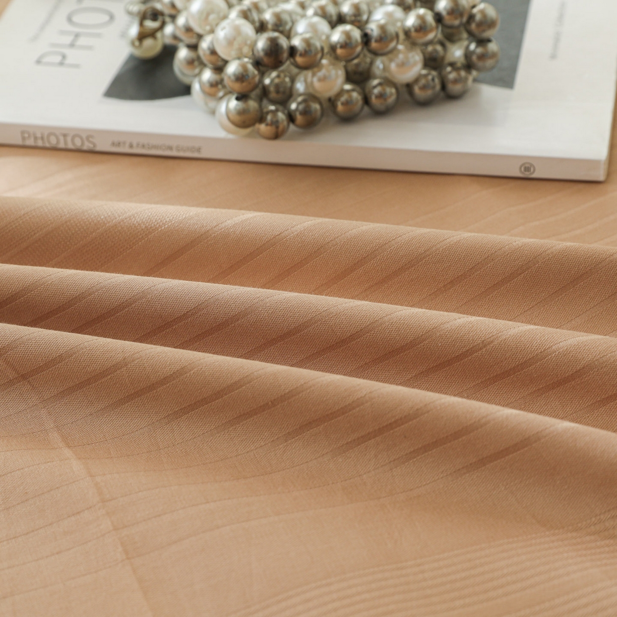 91家纺网 家纺一手货源 找家纺 简宜家居（朝初家纺） 2025新款60支贡缎提花A版纯棉床笠 条纹-咖