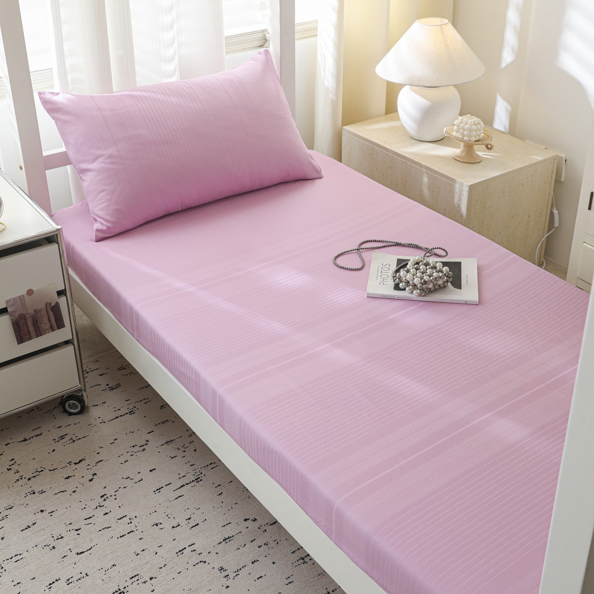 简宜家居（朝初家纺） 2025新款60支贡缎提花A版纯棉床笠 条纹-紫