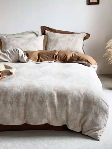 91家纺网 家纺一手货源 找家纺 梦享生活家居 2025新款双层纱四件套星河系列 星河-焦糖