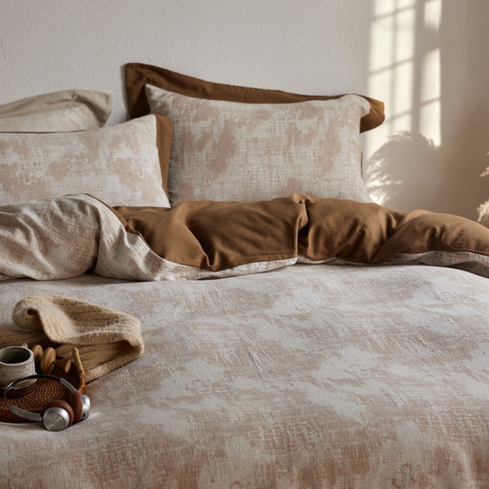 91家纺网 家纺一手货源 找家纺 梦享生活家居 2025新款双层纱四件套星河系列 星河-焦糖