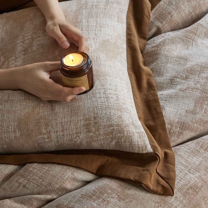 91家纺网 家纺一手货源 找家纺 梦享生活家居 2025新款双层纱四件套星河系列 星河-焦糖