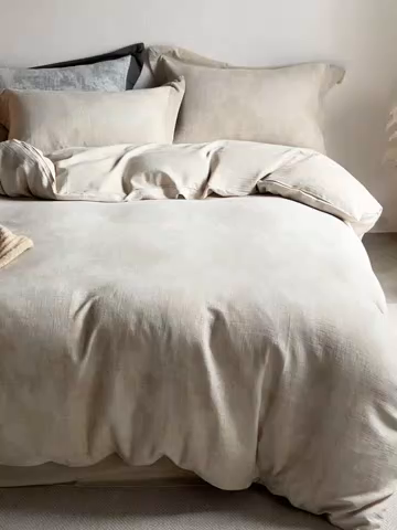 91家纺网 家纺一手货源 找家纺 梦享生活家居 2025新款双层纱四件套星河系列 星河-卡其