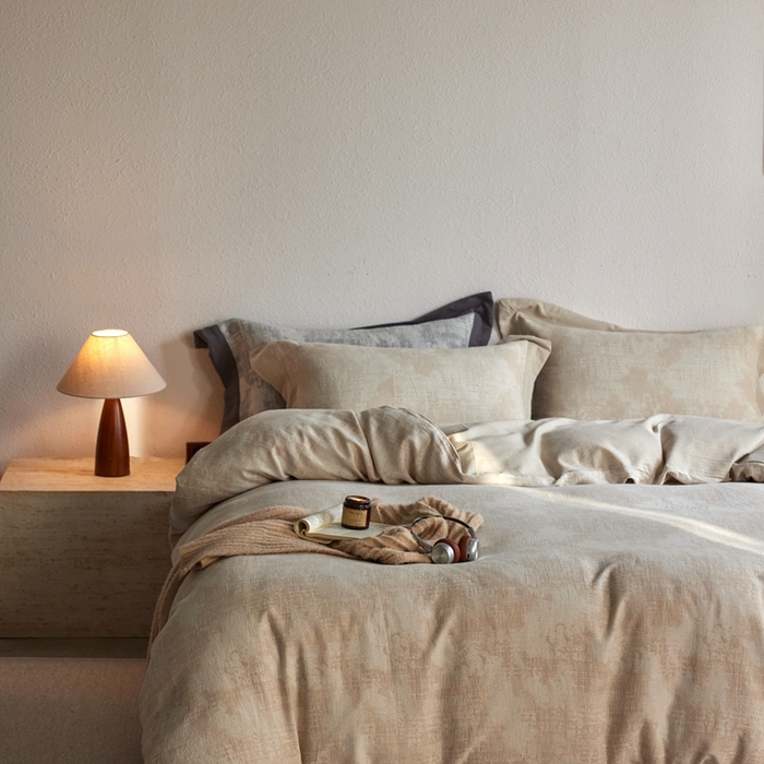 91家纺网 家纺一手货源 找家纺 梦享生活家居 2025新款双层纱四件套星河系列 星河-卡其