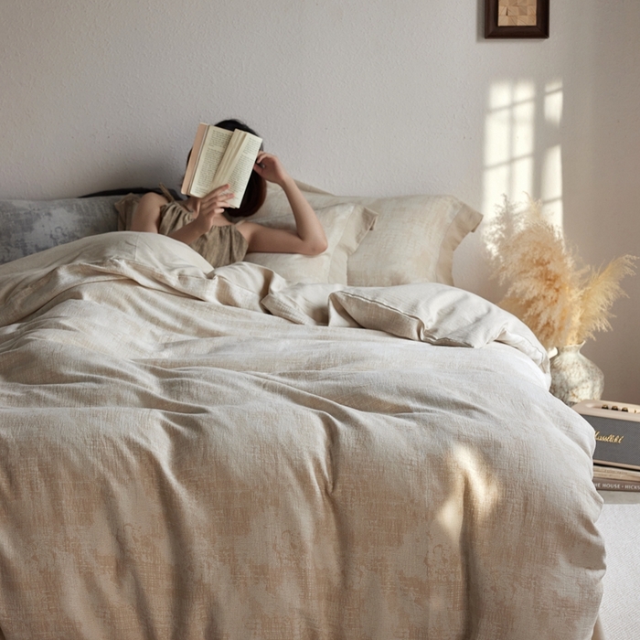 91家纺网 家纺一手货源 找家纺 梦享生活家居 2025新款双层纱四件套星河系列 星河-卡其