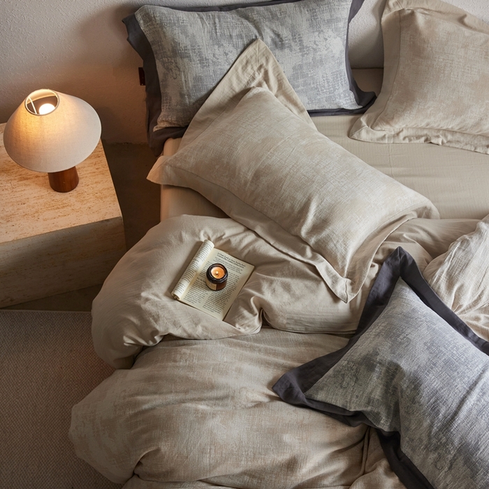 91家纺网 家纺一手货源 找家纺 梦享生活家居 2025新款双层纱四件套星河系列 星河-卡其