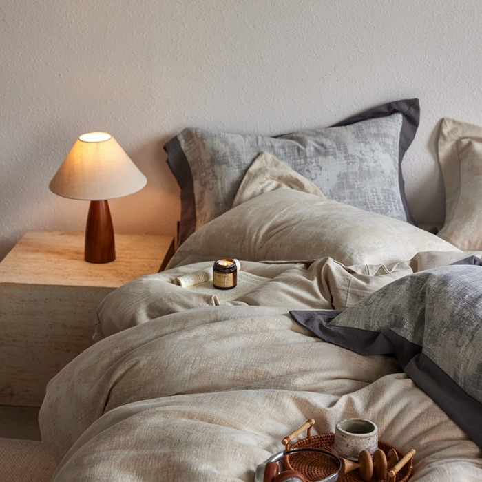 91家纺网 家纺一手货源 找家纺 梦享生活家居 2025新款双层纱四件套星河系列 星河-卡其