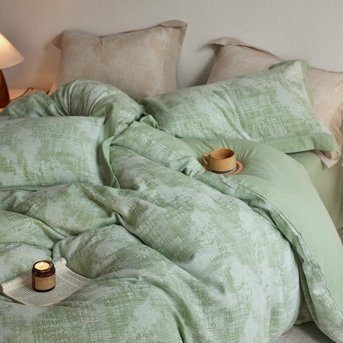 91家纺网 家纺一手货源 找家纺 梦享生活家居 2025新款双层纱四件套星河系列 星河-绿