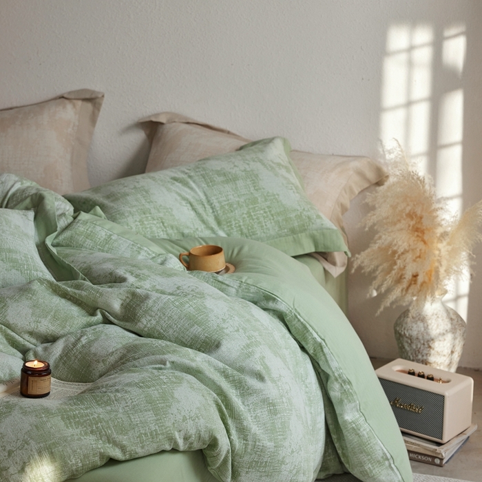 91家纺网 家纺一手货源 找家纺 梦享生活家居 2025新款双层纱四件套星河系列 星河-绿