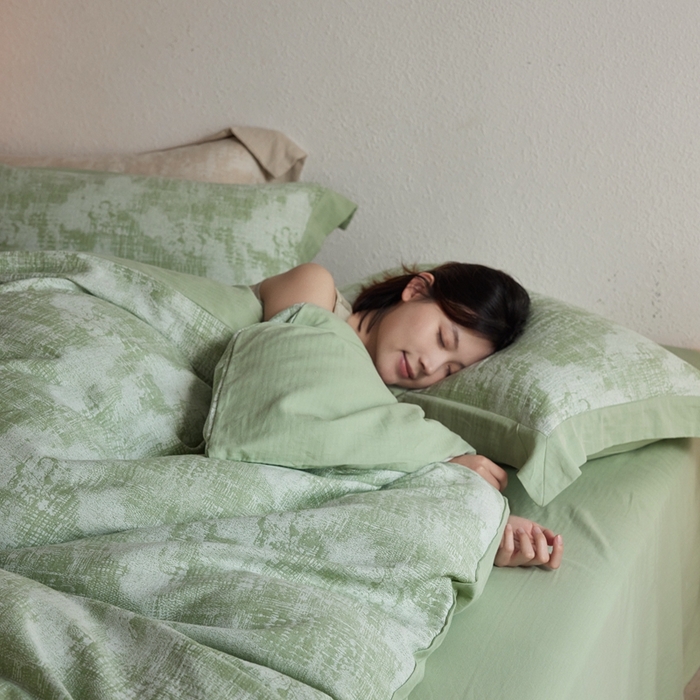 91家纺网 家纺一手货源 找家纺 梦享生活家居 2025新款双层纱四件套星河系列 星河-绿