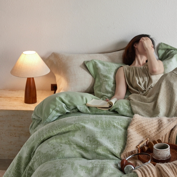 91家纺网 家纺一手货源 找家纺 梦享生活家居 2025新款双层纱四件套星河系列 星河-绿