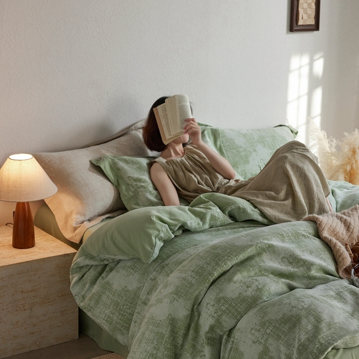 91家纺网 家纺一手货源 找家纺 梦享生活家居 2025新款双层纱四件套星河系列 星河-绿